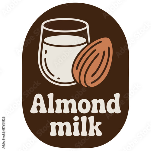 Realistic cartoon plant milk banner with colorful almond milk vector illustration glass of milk and almond nuts isolated on white background