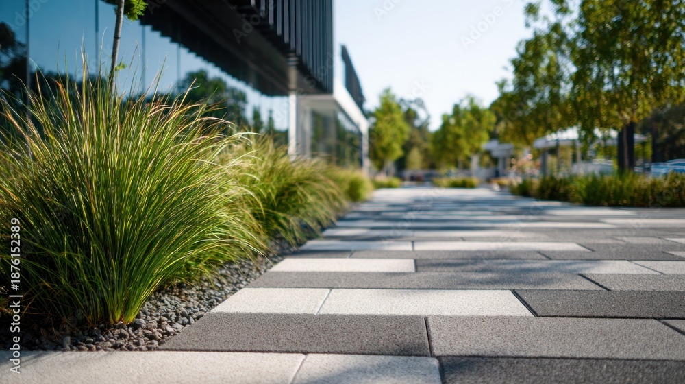 Fototapeta premium Modern exterior with landscaping and pathway