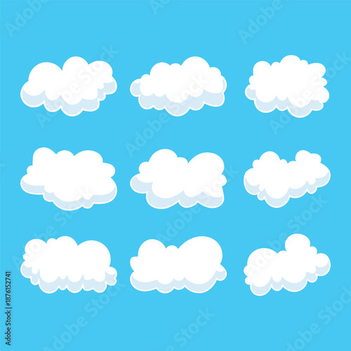 Cartoon Cloud Set Cute Fluffy Sky Vector Illustration