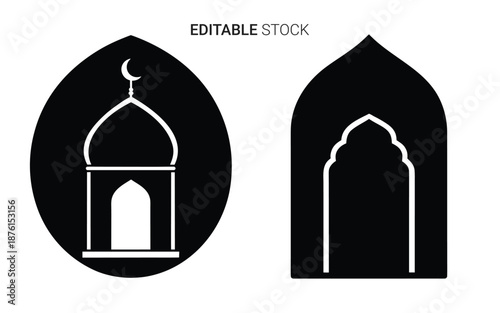 Islamic architecture design elements with mosque and arch silhouette high quality professional detailed