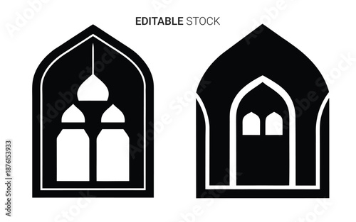 arch shaped windows with intricate designs and silhouette high quality professional detailed modern