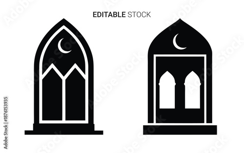 Islamic architecture design elements with crescent moon silhouette high quality professional detailed modern