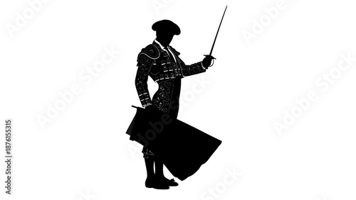 Matador standing with cape and sword in a fighting stance