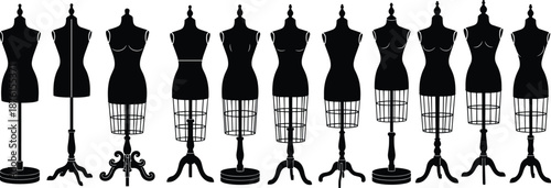 Professional Tailors Dummy and Dress Form Silhouette Collection Featuring Various Mannequin Styles for Fashion Design Garment Construction and Sewing Workshop