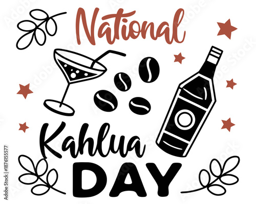 National Kahlúa Day Vector Graphic, Coffee Liqueur Bottle and Mixed Drink Illustration