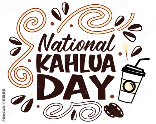 National Kahlúa Day Vector Illustration, Coffee Liqueur Celebration and Cocktail Graphic