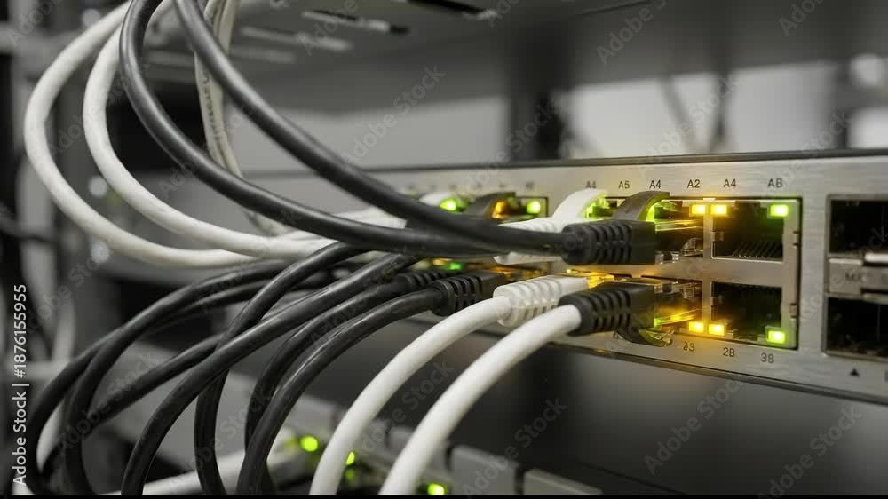 custom made wallpaper toronto digitalExploring Advanced Network Switches Multiple Connected Cables, Glowing Indicator Lights, and Metallic Finish for Optimal Data Connectivity Modern