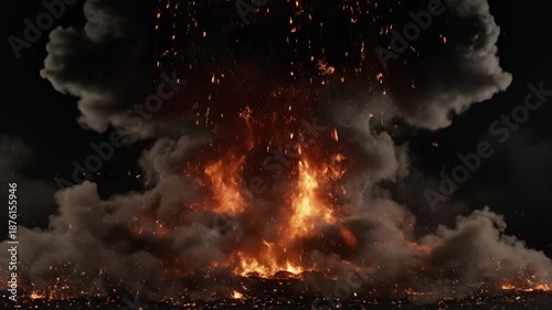 Wallpaper Mural Gigantic fiery explosion forming a mushroom cloud, glowing embers and smoke against black sky aflame Torontodigital.ca