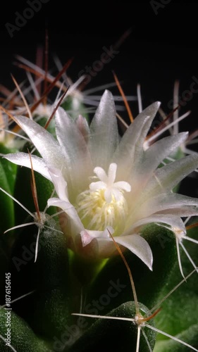 Cactus flower blooming vertical time lapse video.