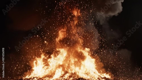 Wallpaper Mural Intense orange and yellow flames surge upward amid glowing embers and dark smoky backdrop ablaze!!!! Torontodigital.ca