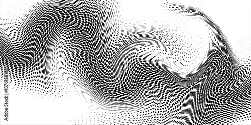 Halftone wavy texture background. Dotted gritty sand noise wallpaper. Black grunge pop art wave gradient overlay. Weathered pixelated raster halfton comic backdrop. Vector bitmap fading subtle surface