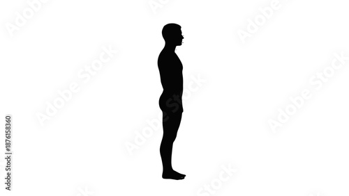 Silhouette of a man standing in profile against a white background