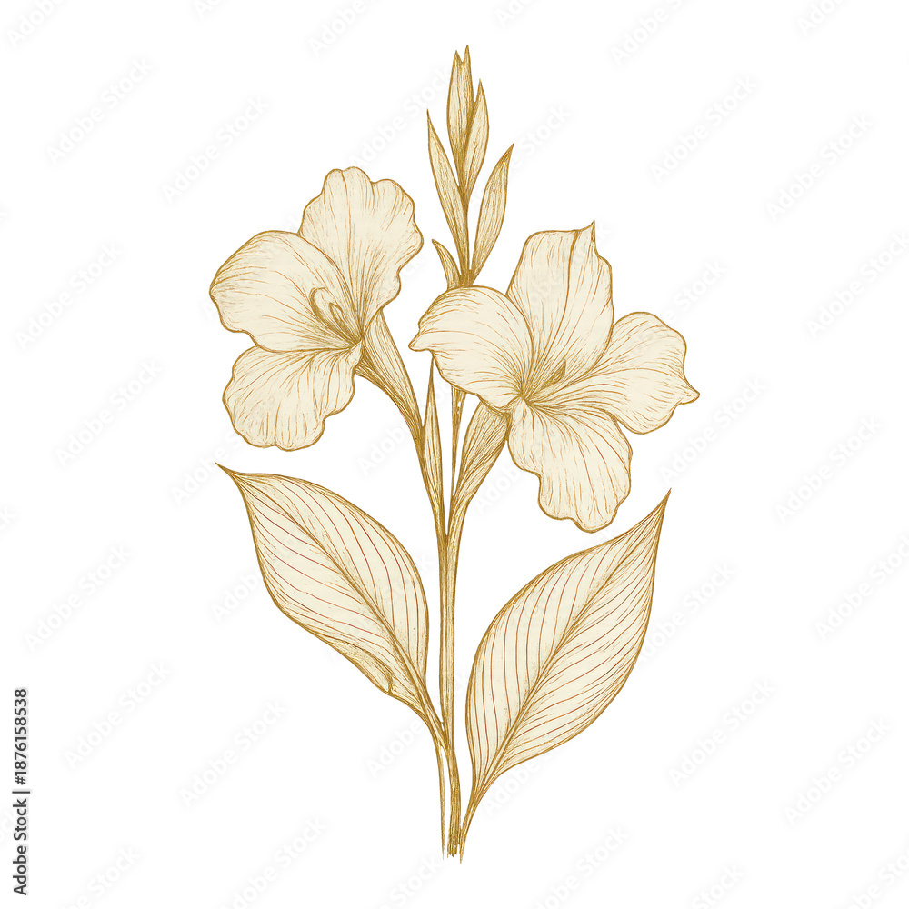Fototapeta premium PNG Elegant botanical floral line art