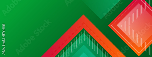 Green background adorned with layered red and orange design elements, ideal for ecofriendly or naturethemed graphic designs.