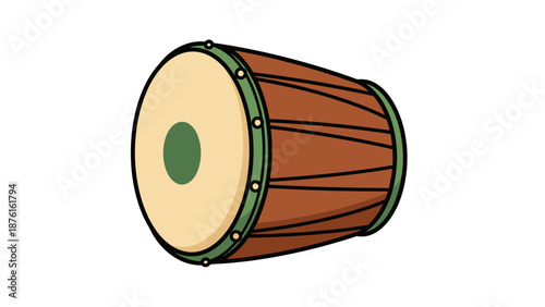 Traditional Indian Dholak Drum Icon, Percussion Instrument, Vector Illustration