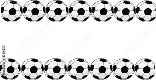 Two Rows of Classic Black and White Soccer Ball Icons Isolated on White Background for Sports Design and Football Competition