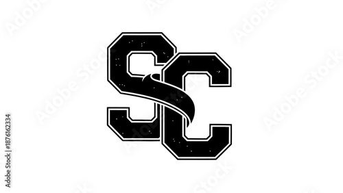 SC Monogram Logo, Varsity Style Letters, Athletic Apparel Design