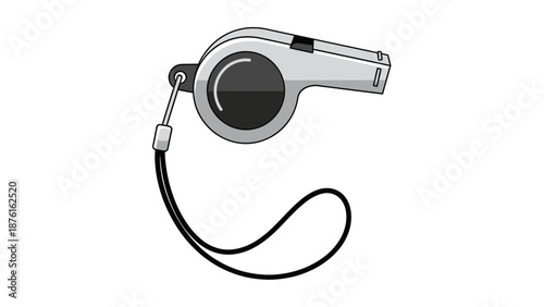Referee Sports Whistle with Lanyard - Isolated on White Background