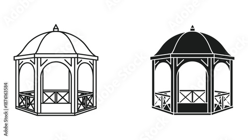 Gazebo Vector Illustration - Black and White Design
