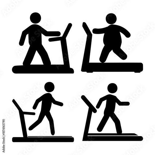 Illustrative icons of diverse individuals engaging in treadmill workouts for fitness journey