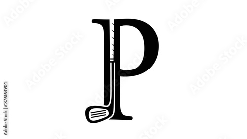 Golf Club Integrated into Letter P Logo Design