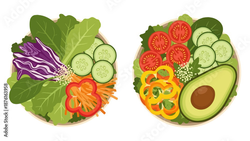 Fresh Salad Bowls Top View