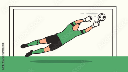Goalkeeper Diving to Save Soccer Ball in Goal