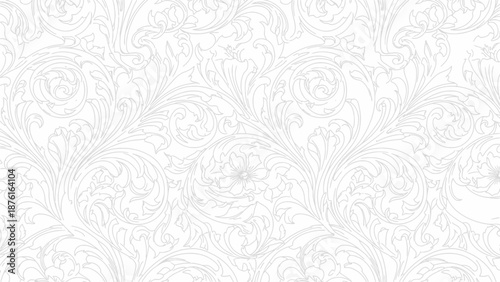 Elegant White Damask Pattern Background - Vintage Floral Swirls