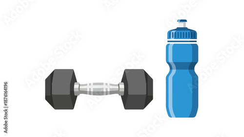 Dumbbell and Water Bottle - Fitness and Hydration Icon Set