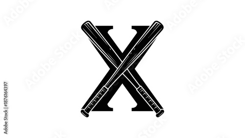 Crossed Baseball Bats Form Letter X Logo Graphic
