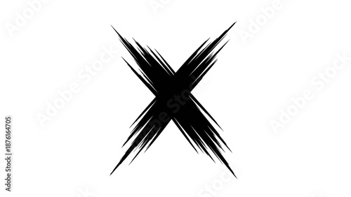Black X Mark Brush Stroke Icon Isolated on White Background