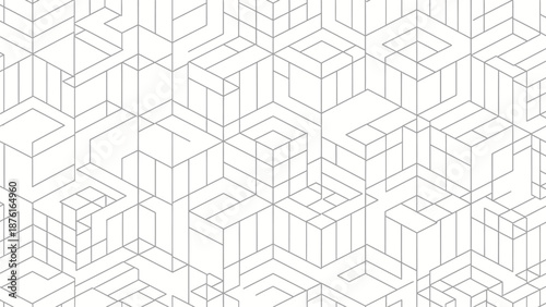 Abstract Geometric Pattern: Isometric Cubes Wireframe Design on White Background