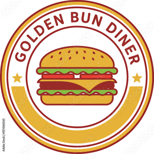 Golden Bun Diner Retro Burger Badge Logo Vector Illustration
