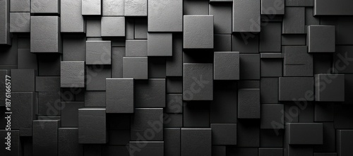 Abstract dark geometric background with textured cubes and rectangles in varying depths