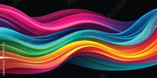 Abstract colorful rainbow background with a wave curve design featuring vibrant vector line patterns and light textures for a modern web banner template or artistic wallpaper backdrop element