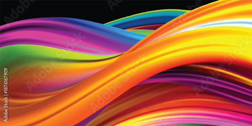 Abstract colorful rainbow wave background featuring a flowing motion design with vibrant light curves and vector line patterns for a modern art backdrop template