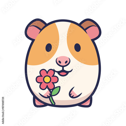 Adorable Cartoon Hamster with Flower Illustration