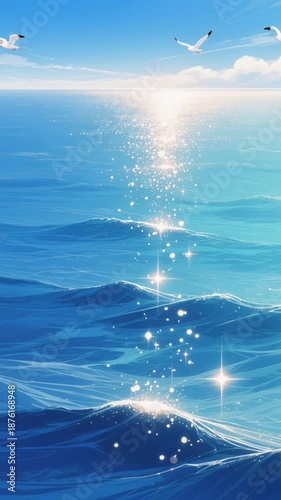 shimmering highlights in the anime ocean scene