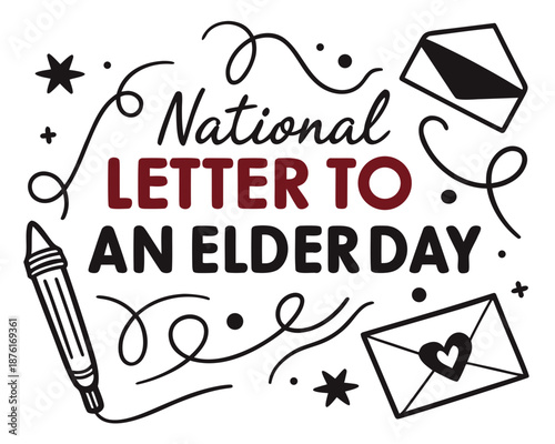 National Letter to an Elder Day Vector Illustration, Writing Letters to Seniors Concept Graphic