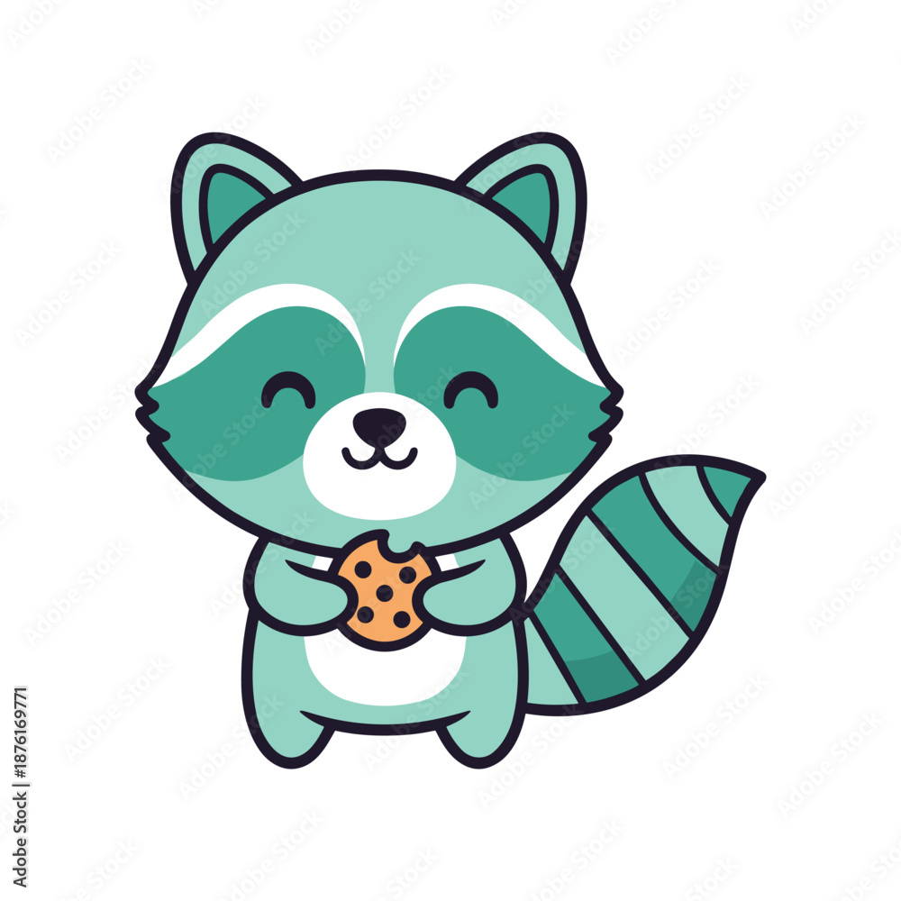Fototapeta premium Adorable Cartoon Raccoon with Cookie Illustration