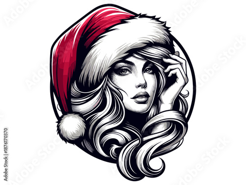 Female Santa Claus Silhouette Christmas Lady Character Icon