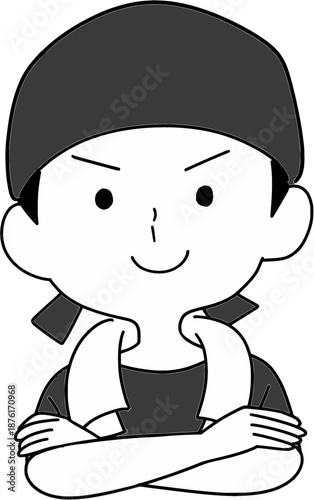 腕を組んで笑顔な男性のラーメン店員