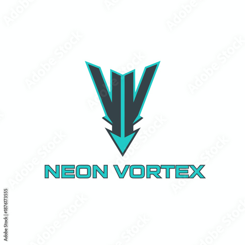 Abstract sharp arrow wings icon for futuristic gaming esport team or sports brand named NEON VORTEX text