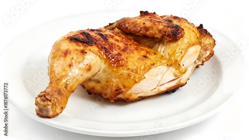 Delicious Half Grilled Chicken Served on a Minimalist White Plate