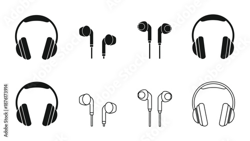 Collection of modern headphones and earbud icons