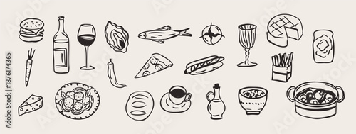 Vector doodle food collection. Hand drawn meals