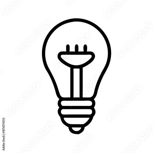 Light bulb icon with plug in minimalist line art design  