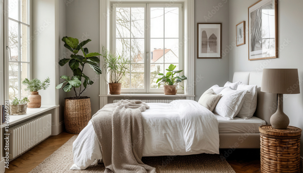 Naklejka premium Modern beige bedroom interior