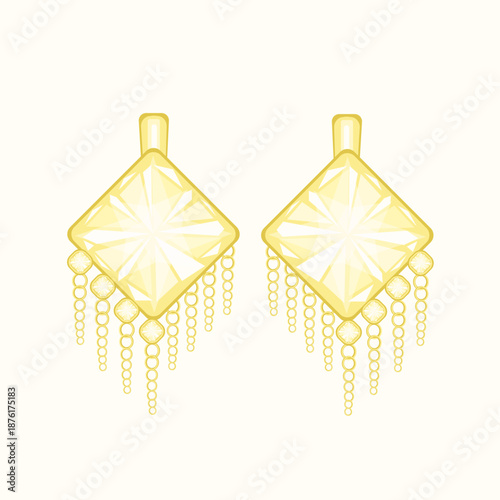 Gold earrings with diamonds, isolated on a white background. Vector illustration of jewelry.