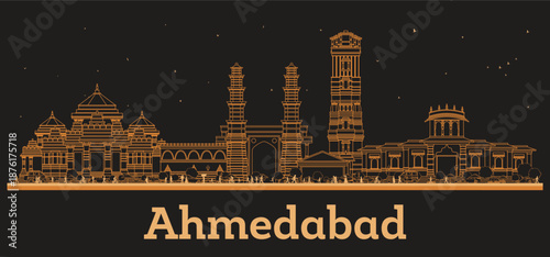 Valokuva Outline Ahmedabad India City Skyline with orange Buildings